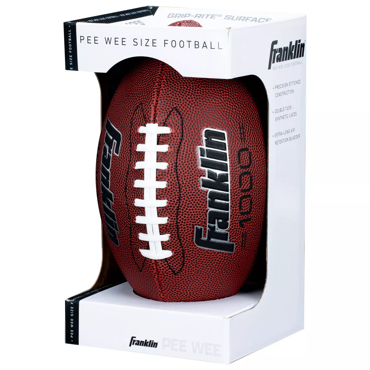 Franklin Sports 1000 Series Grip Rite Peewee Football - Brown: Size 6, Butyl Bladder,
