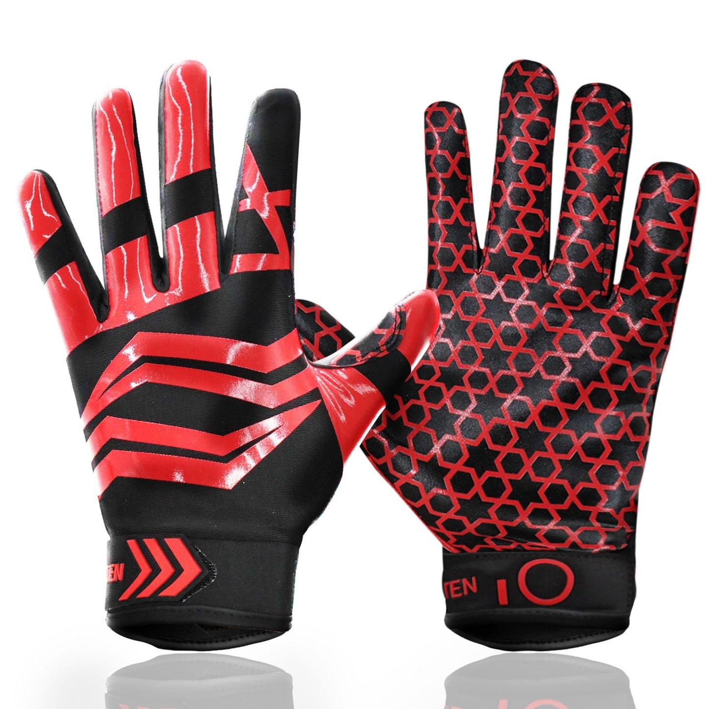 Youth Football Receiver Gloves Large Red Silicone Palm Breathable Grip