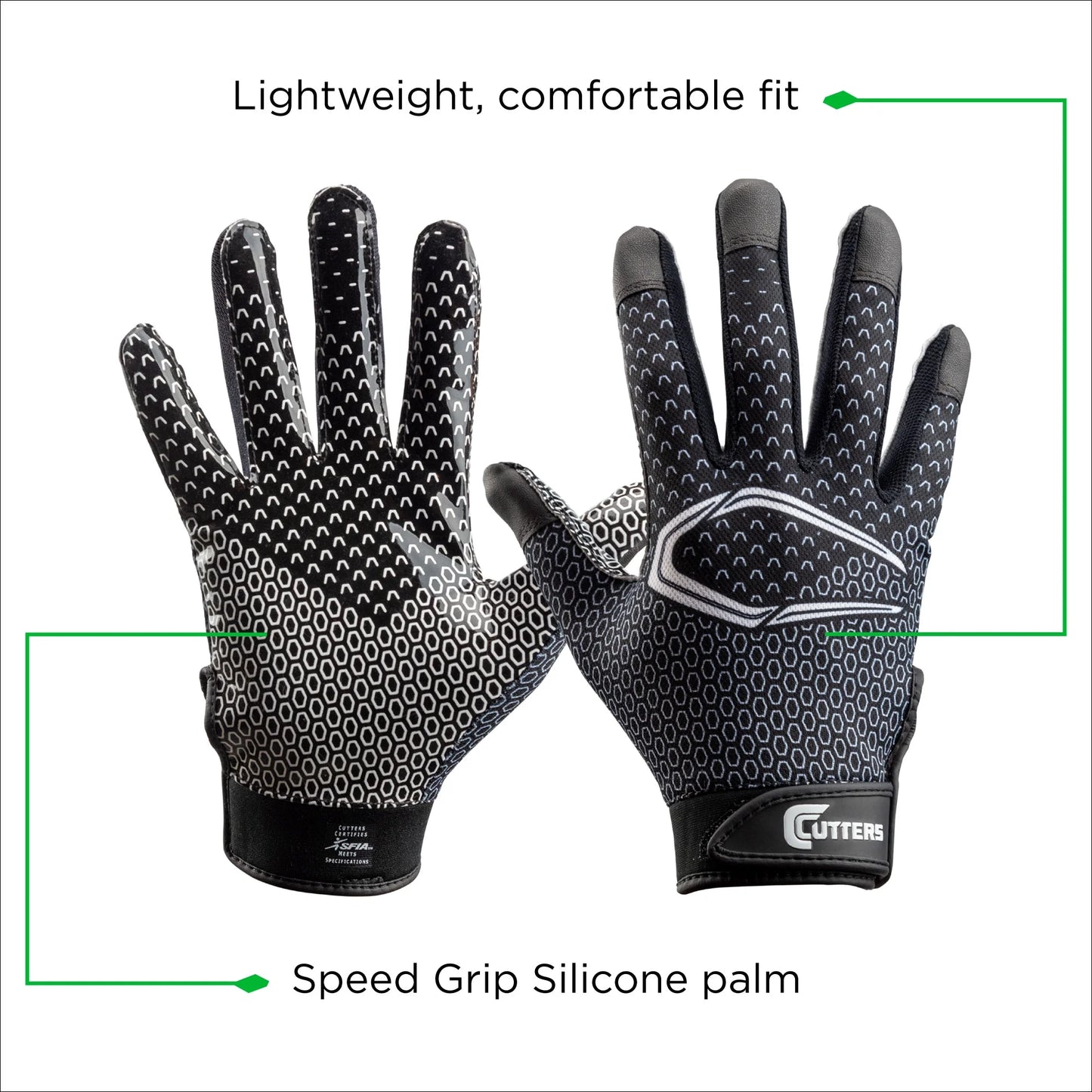 | Game Day Football Receiver Gloves with Silicone Grip | Child | Small/Medium | Black