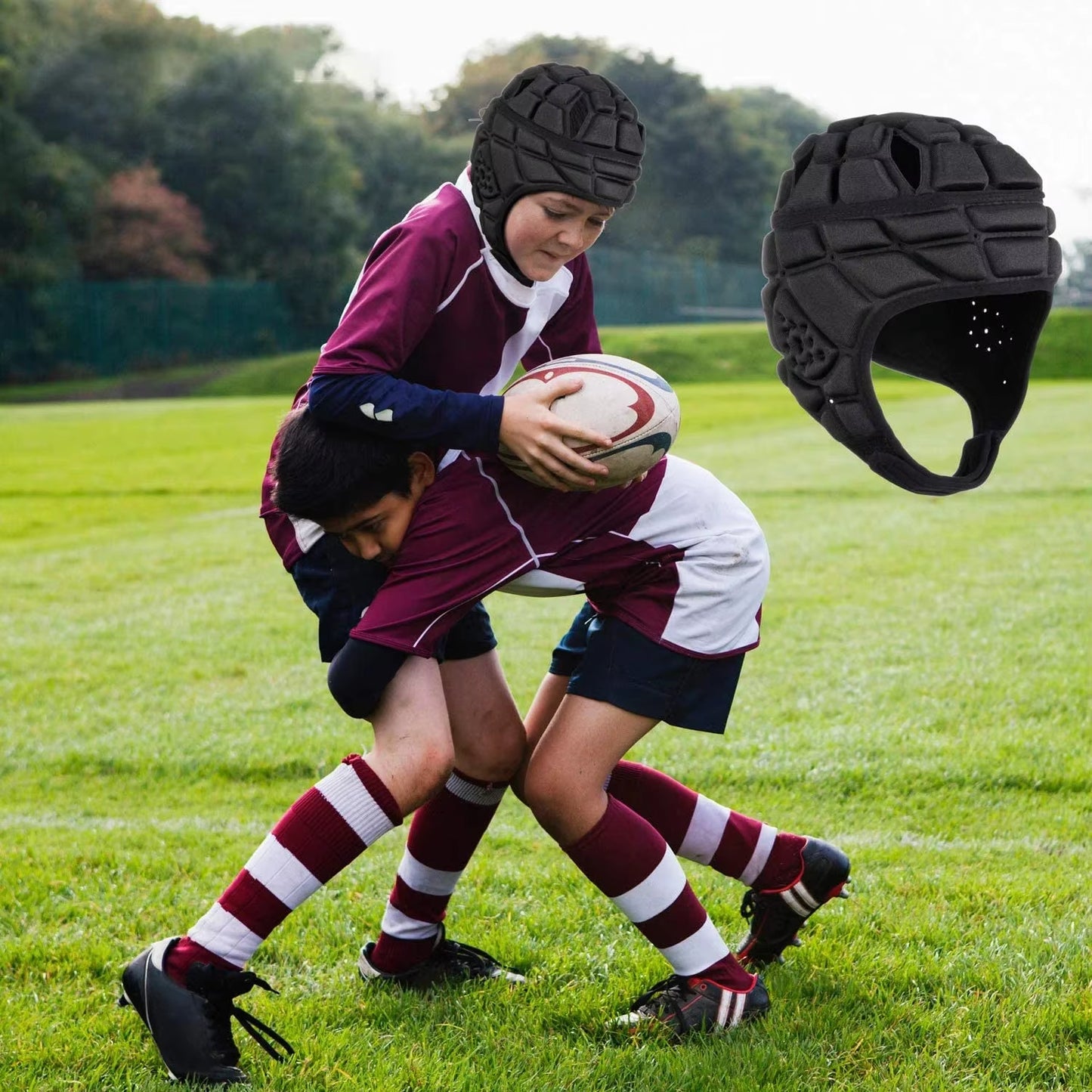 Rugby Helmet Headguard Headgear for Soccer Cap Head Protector Soft Protective Helmet for Kids Youth Football Visor