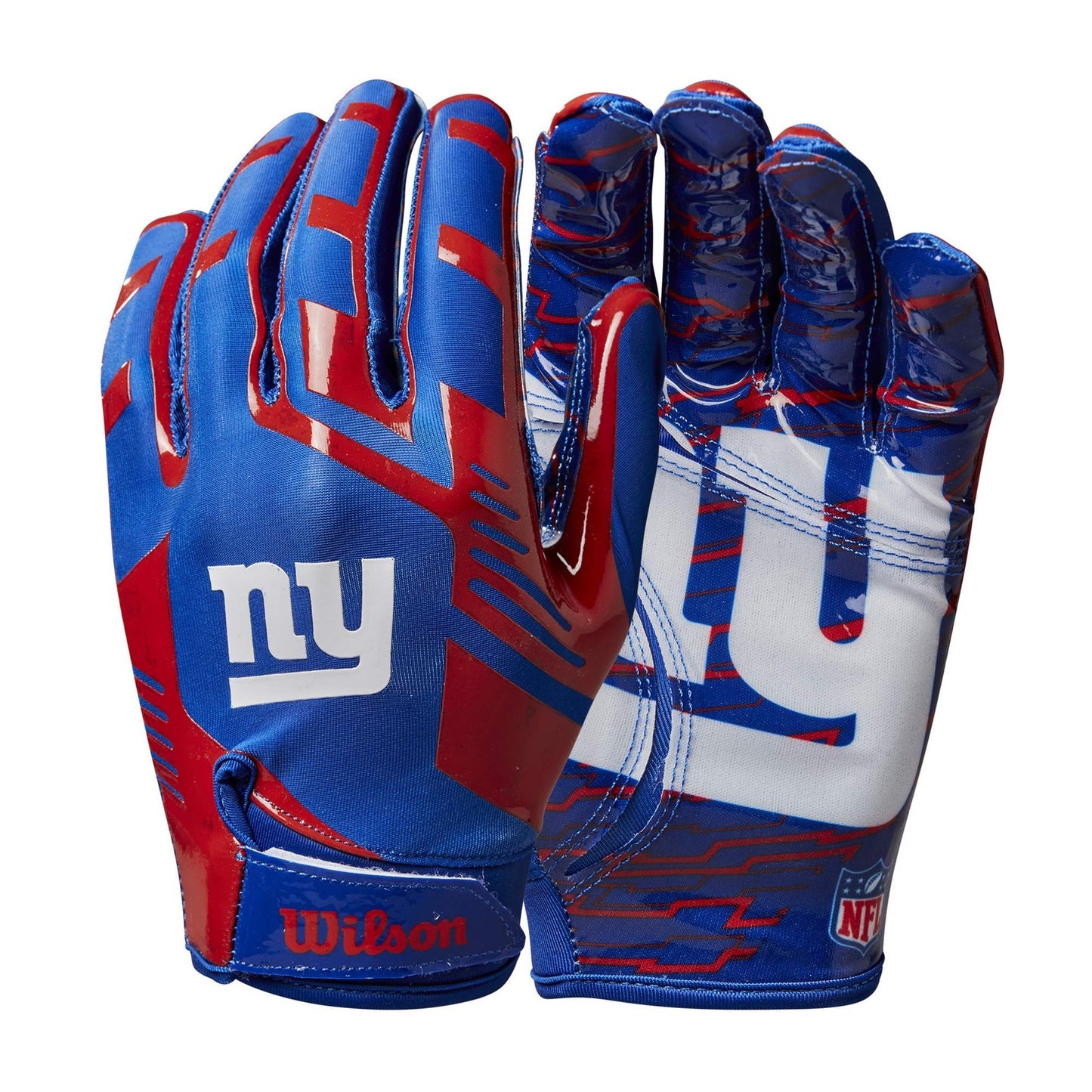 WILSON NFL Stretch Fit Football Gloves - New York Giants-Youth (WTF9327NG)
