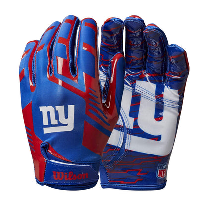 WILSON NFL Stretch Fit Football Gloves - New York Giants-Youth (WTF9327NG)