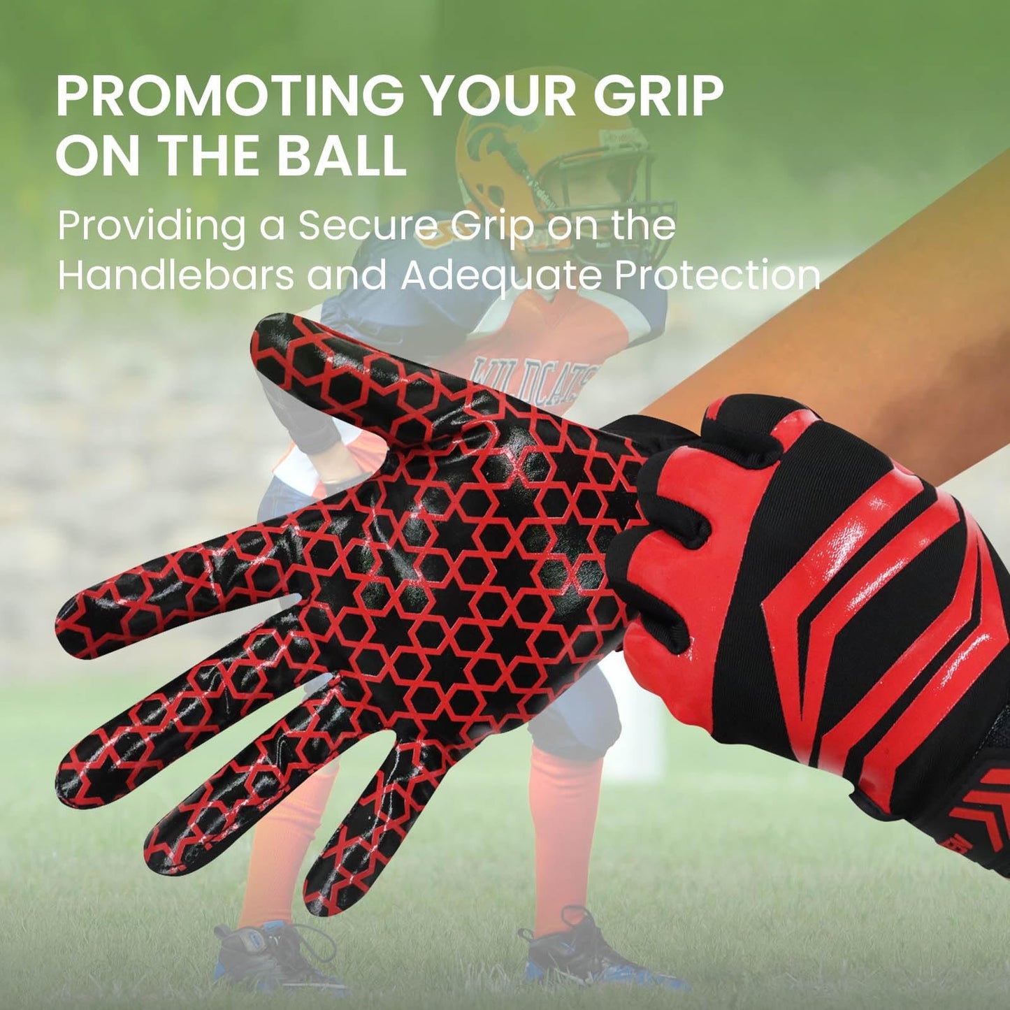 Youth Football Receiver Gloves Large Red Silicone Palm Breathable Grip